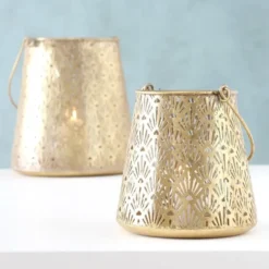 Deco by Boltze Windlichtjes - 2x - goudkleurig - metaal