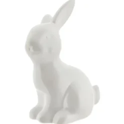Decoratie beeld paashaas - zittend - wit - porselein - 16 cm