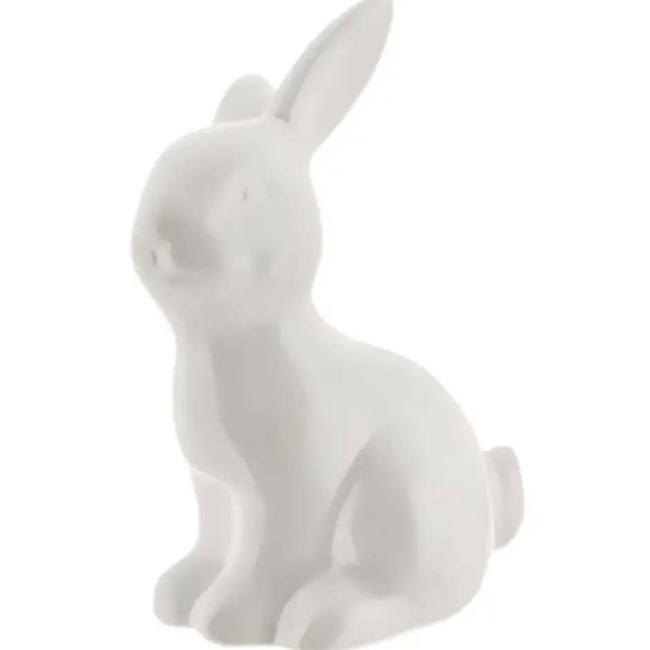 Decoratie beeld paashaas - zittend - wit - porselein - 16 cm