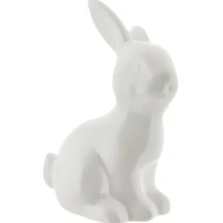 Decoratie beeld paashaas - zittend - wit - porselein - 16 cm