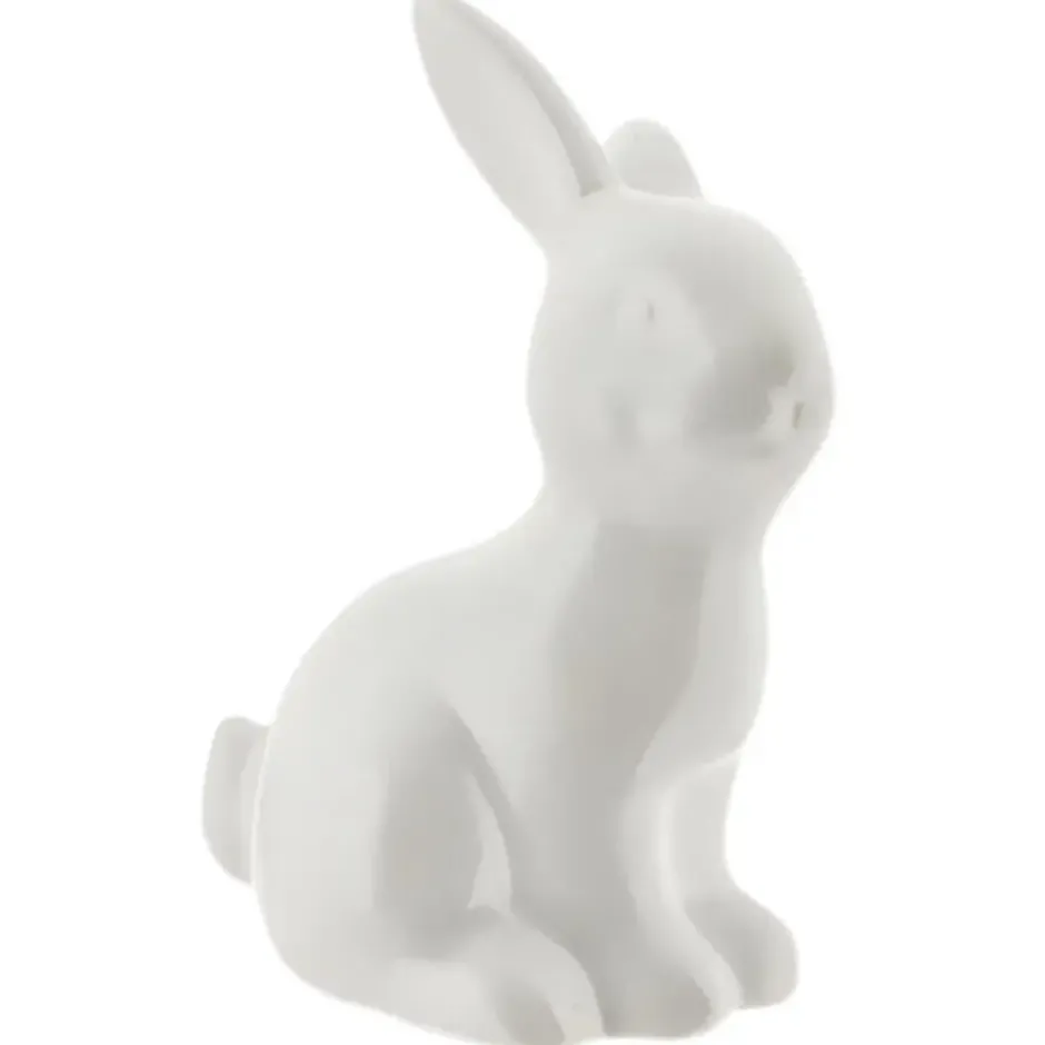 Decoratie beeld paashaas - zittend - wit - porselein - 16 cm
