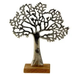 Decoratie levensboom - Tree of Life - aluminium/hout - 23 x 26 cm