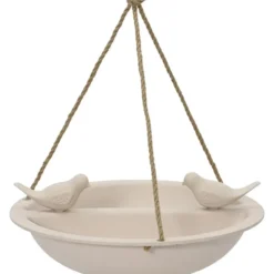 Decoris Vogelbad - bamboe hout - creme wit - drinkschaal - 27 cm