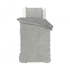 Dekbedovertrek Teddy Rib 140x220 – Fluweelzacht & Knus Design - Grijs
