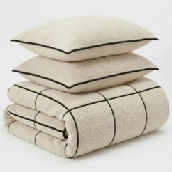 Dekbedovertrek Teddy Trim Beige 140x220 – Zacht & Warm – Incl. Kussensloop