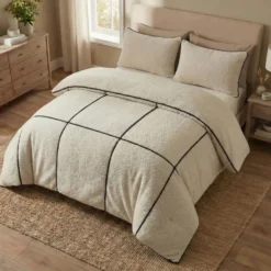 Dekbedovertrek Teddy Trim Beige 140x220 – Zacht & Warm – Incl. Kussensloop