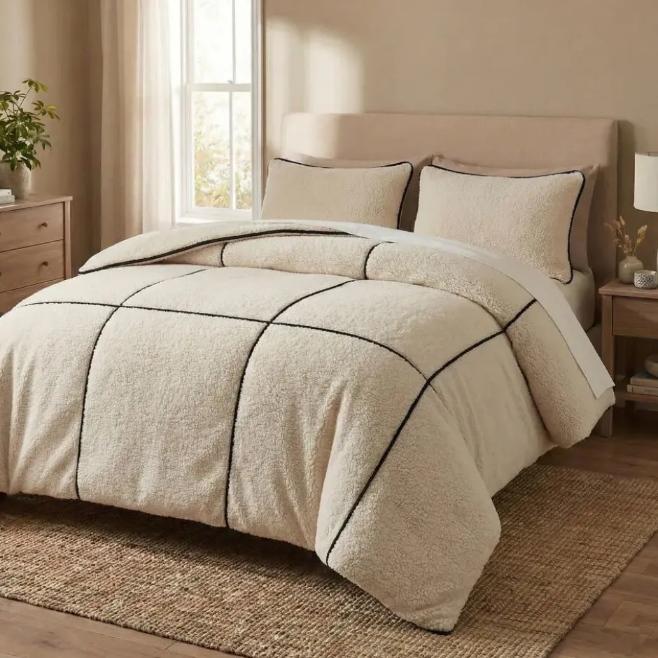 Dekbedovertrek Teddy Trim Beige 240x220 – Zacht & Warm – Incl. 2 Kussenslopen