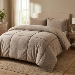 Dekbedovertrek Teddy Trim Taupe 200x220 – Zacht & Warm – Incl. 2 Kussenslopen