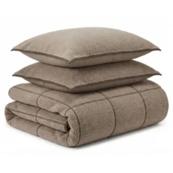Dekbedovertrek Teddy Trim Taupe 200x220 – Zacht & Warm – Incl. 2 Kussenslopen