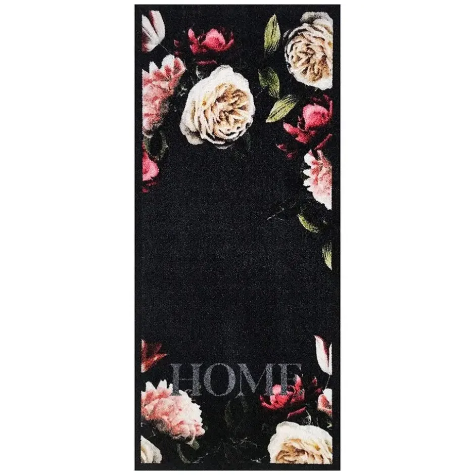 Deurmat Pink Roses antraciet - 66x150 cm
