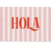 Deurmat 60x40 cm Hola - Quote - Strepen - Pastel - Roze - Rood - Wit