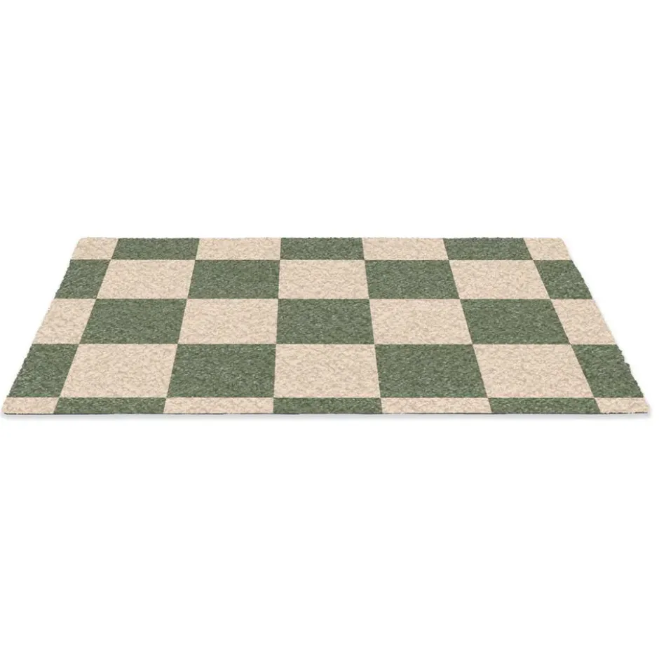 Deurmat 60x40 cm Schaakbord print - Groen - Beige - Blokjes