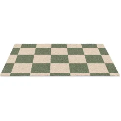 Deurmat 60x40 cm Schaakbord print - Groen - Beige - Blokjes