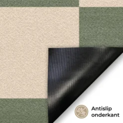 Deurmat 60x40 cm Schaakbord print - Groen - Beige - Blokjes
