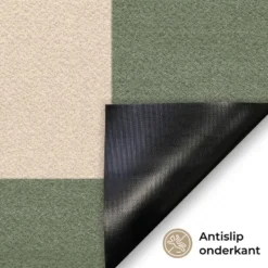 Deurmat 90x60 cm Schaakbord print - Groen - Beige - Blokjes