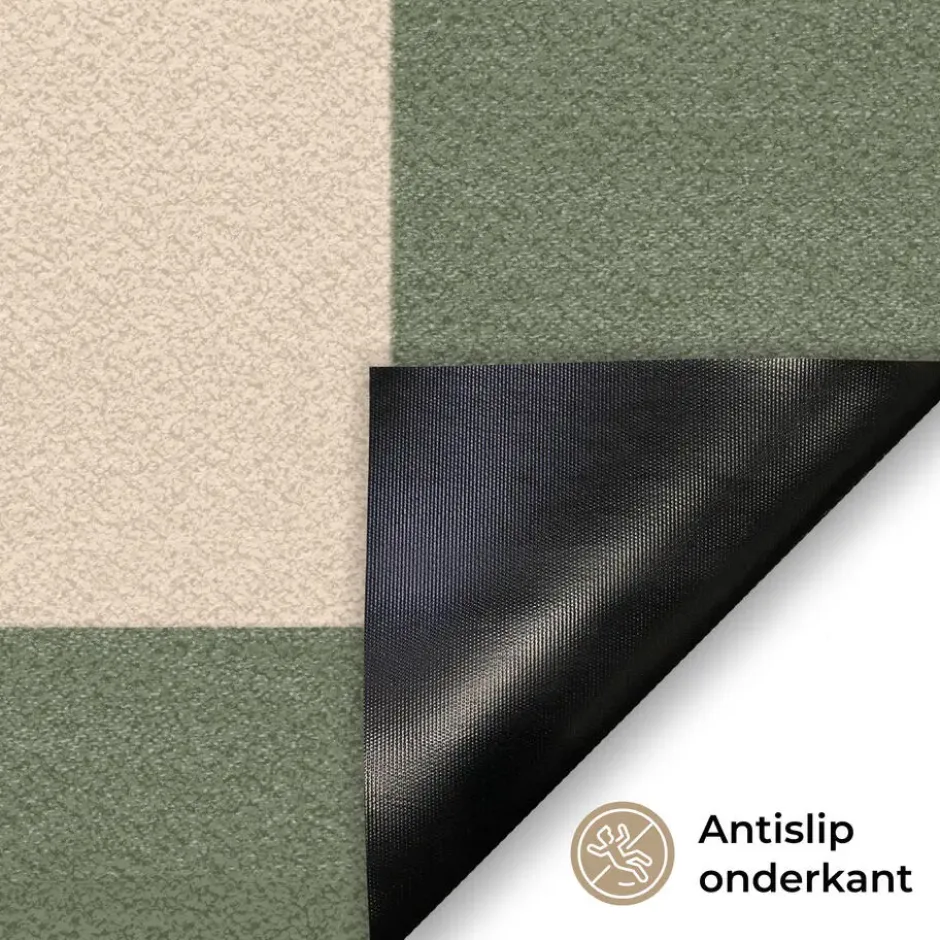 Deurmat 90x60 cm Schaakbord print - Groen - Beige - Blokjes