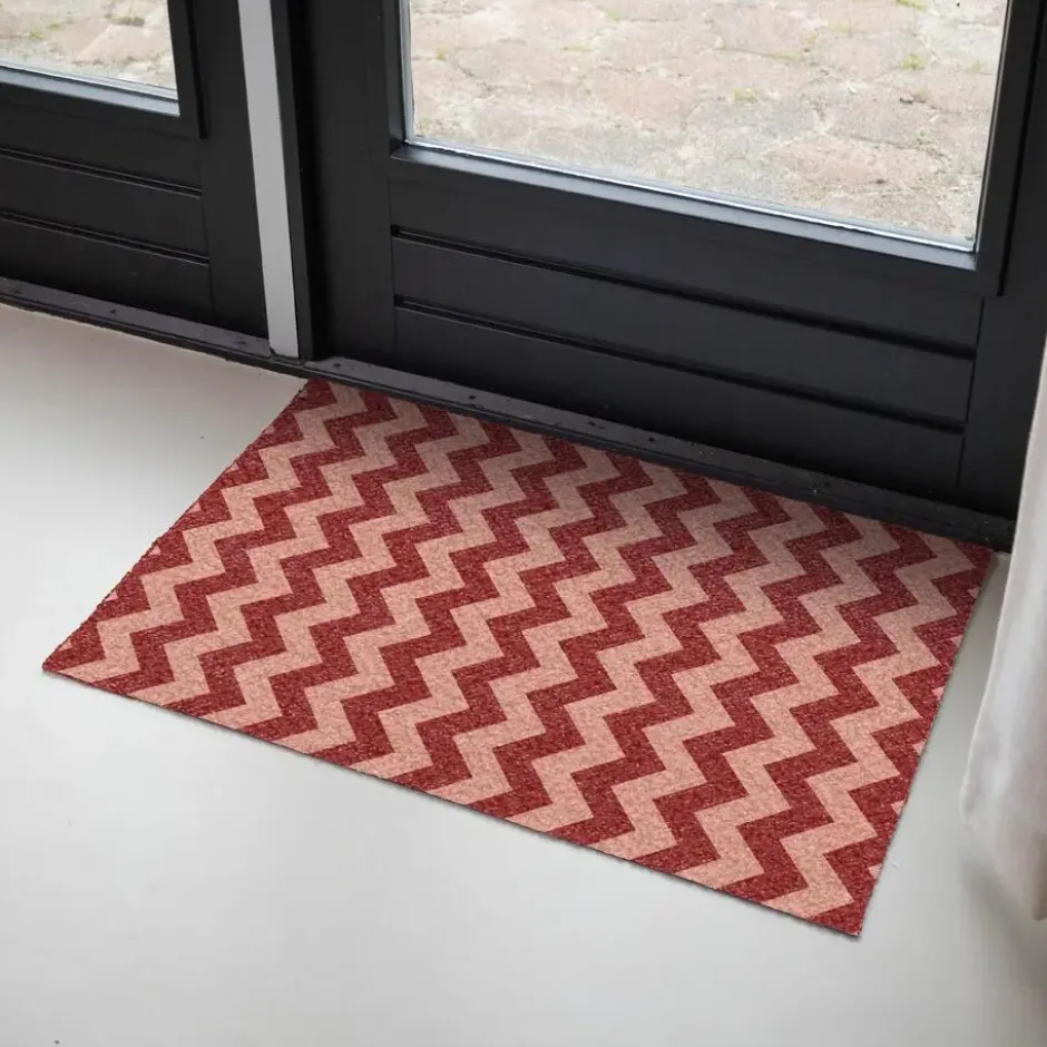 Deurmat 90x60 cm Zigzag - Strepen - Patroon - Rood