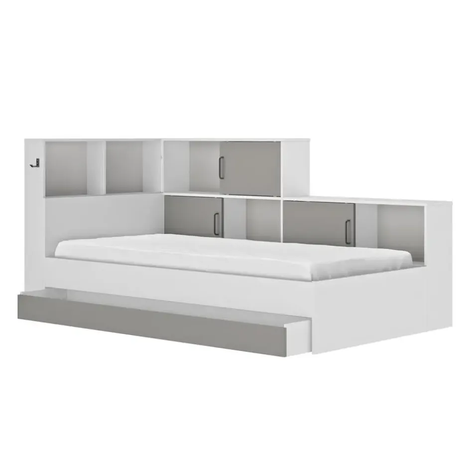 Diagone Bed Erwan - Opbergruimte - 90x200cm - Grijs/Wit