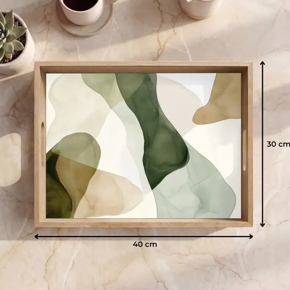 Dienblad 40x30 cm Japandi - Abstract - Groen