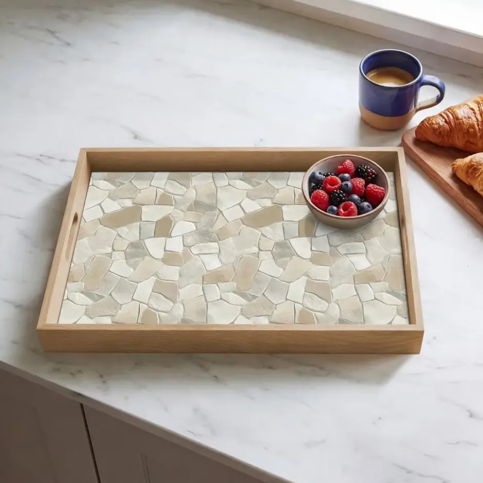Dienblad 50x35 cm Mozaïek - Stenen - Beige