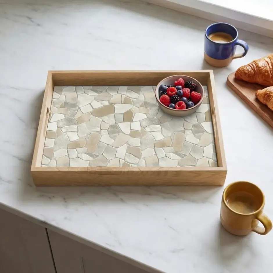 Dienblad 40x30 cm Mozaïek - Stenen - Beige