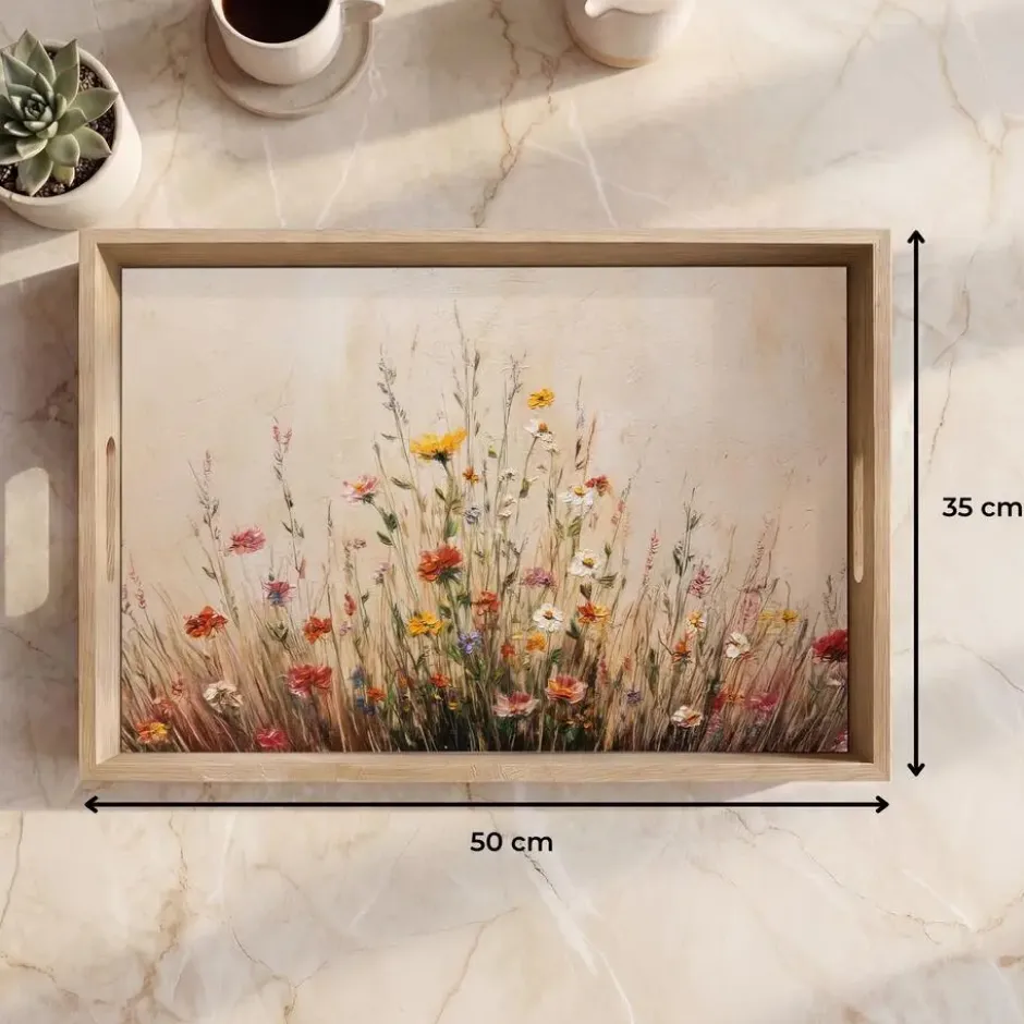 Dienblad 50x35 cm Wilde bloemen - Penseelstreken - Rustgevend