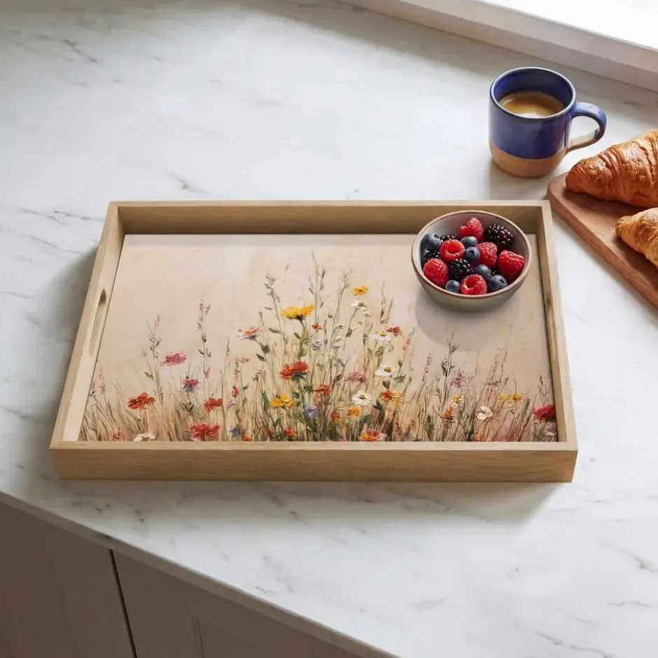 Dienblad 50x35 cm Wilde bloemen - Penseelstreken - Rustgevend