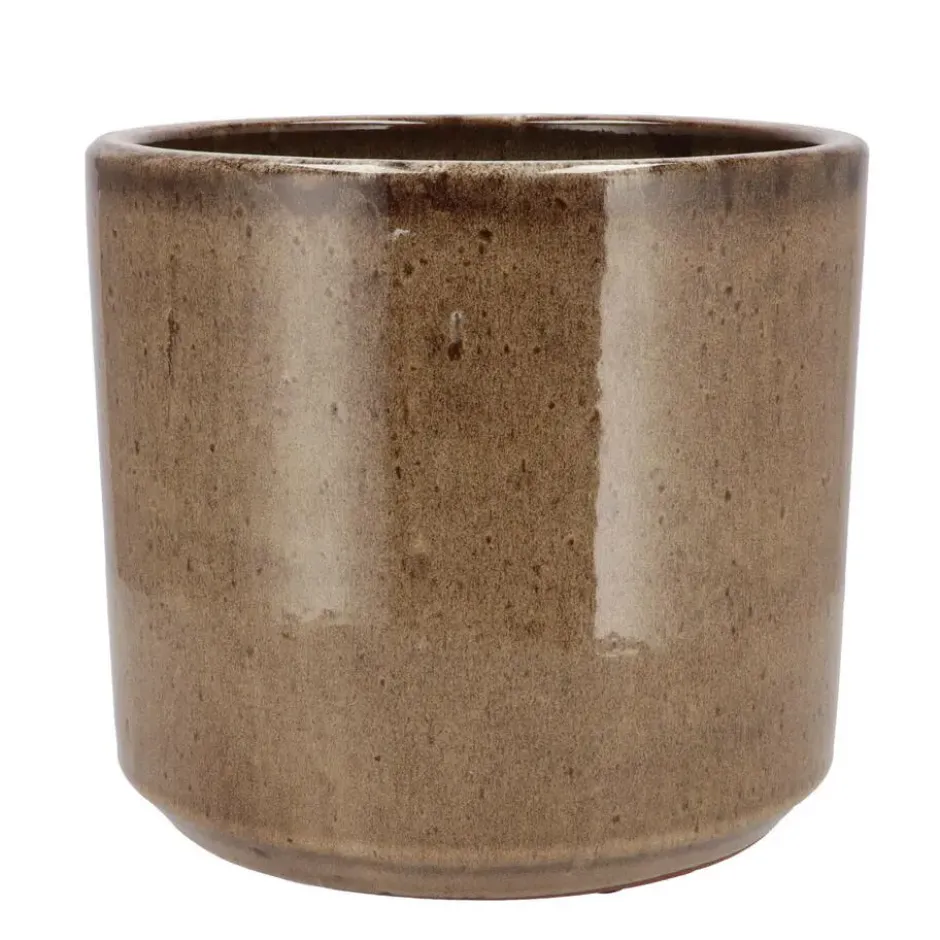 DK Design Bloempot Brown Glaze - taupe - D21 x H24 cm - glanzend