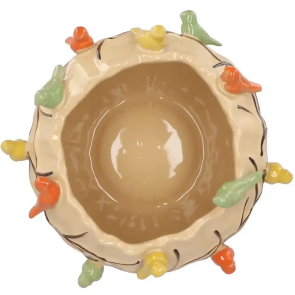 DK Design Bloempot/plantenpot Vogels - zandkleurig - D26 x H20 cm