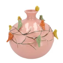 DK Design Vaas Vogels - roze - D18 x H18 cm