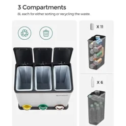 Dok Home - Prullenbak - 3x24 Liter - Metaal