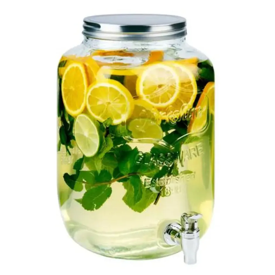 Drank/water/sap dispenser Beverages - 8 Liter - bewerkt deco glas