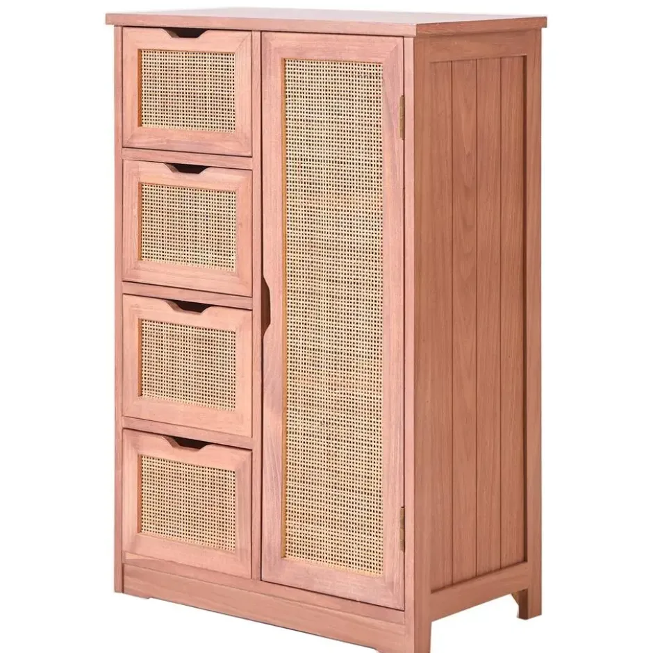 Dressoir opbergmeubel van notenhout en rotan