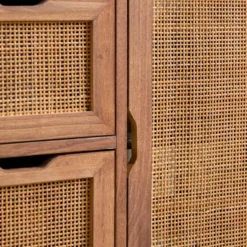 Dressoir opbergmeubel van notenhout en rotan