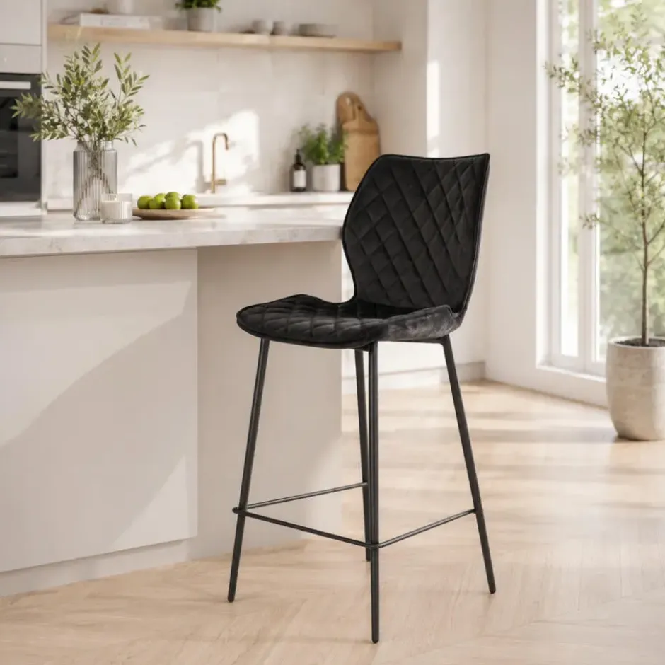 DS4U - Ruby barkruk velvet 66 cm zwart
