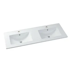 Dubbele wastafel LANNICK - 120 cmx45.6 cmx55 cm - Zwart Natuurlijk licht Hout