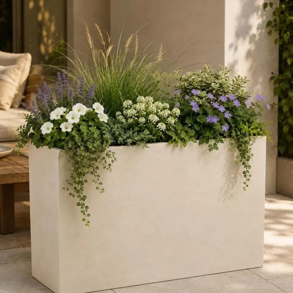 EDA Bloempot / plantenpot Volcano - creme wit - 79 x 30 x 60 cm