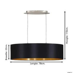 EDI lightMaserlo-Hanglamp-2Lichts-78cm- Zwart,Goud