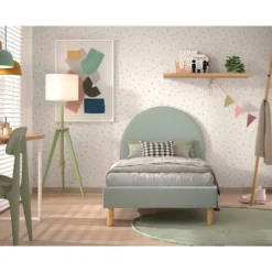 Eenpersoonsbed Maeva - 212x97x107 cm - Groene bouclé stof