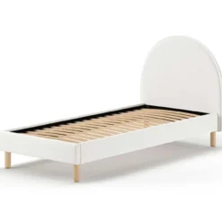 Eenpersoonsbed Maeva - 212x97x107 cm - Witte bouclé stof