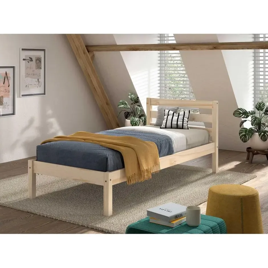 Eenpersoonsbed Pino 90x200cm - massief dennenhout