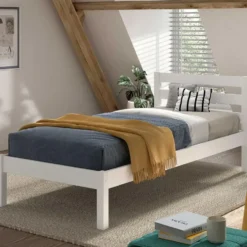 Eenpersoonsbed Pino 90x200cm - massief dennenhout - wit