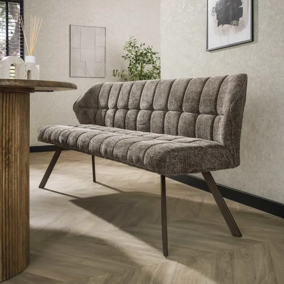 Eetkamerbank Taupe/Bruin - 180x60x80cm - Raster