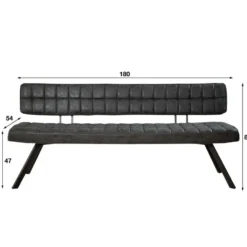 Eetkamerbank Zwart Kunstleer - 180cm - Kruisstiksel