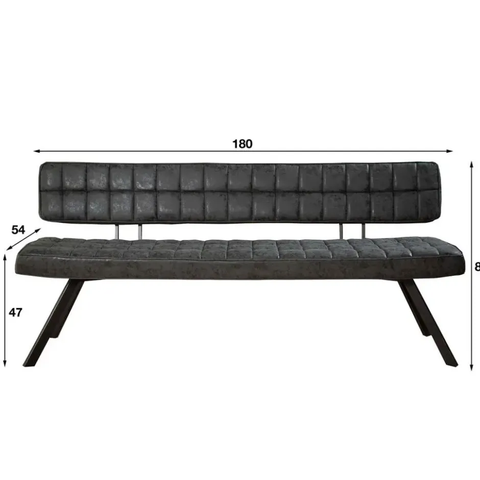 Eetkamerbank Zwart Kunstleer - 180cm - Kruisstiksel