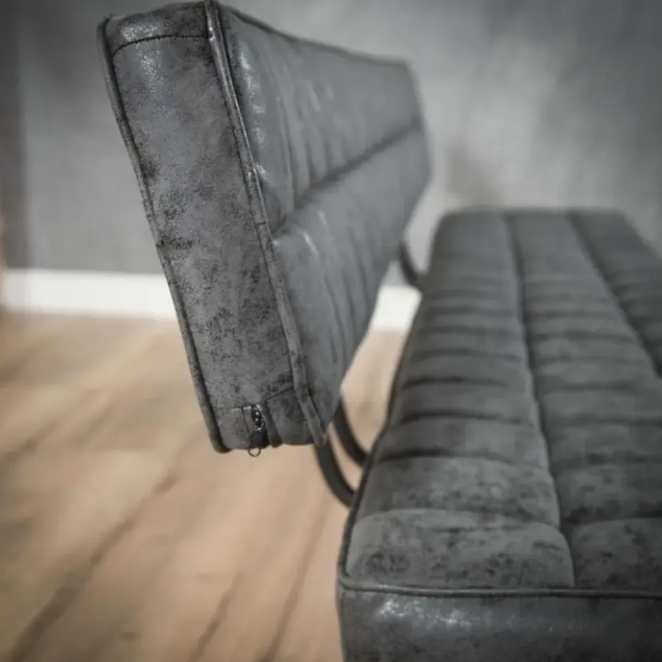 Eetkamerbank Zwart Kunstleer - 180cm - Kruisstiksel