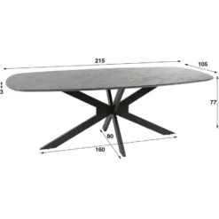 Eettafel Deens Ovaal 215cm - Zwart Marmerlook - 6-8 Personen