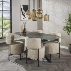 Eettafel - Deens Ovaal 180cm - Zwart Keramiek - Ceramic Fossil