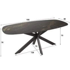 Eettafel - Deens Ovaal 180cm - Zwart Keramiek - Ceramic Fossil