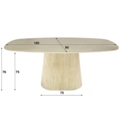 Eettafel Deens Ovaal - Travertin - 180x90x76cm - Centro